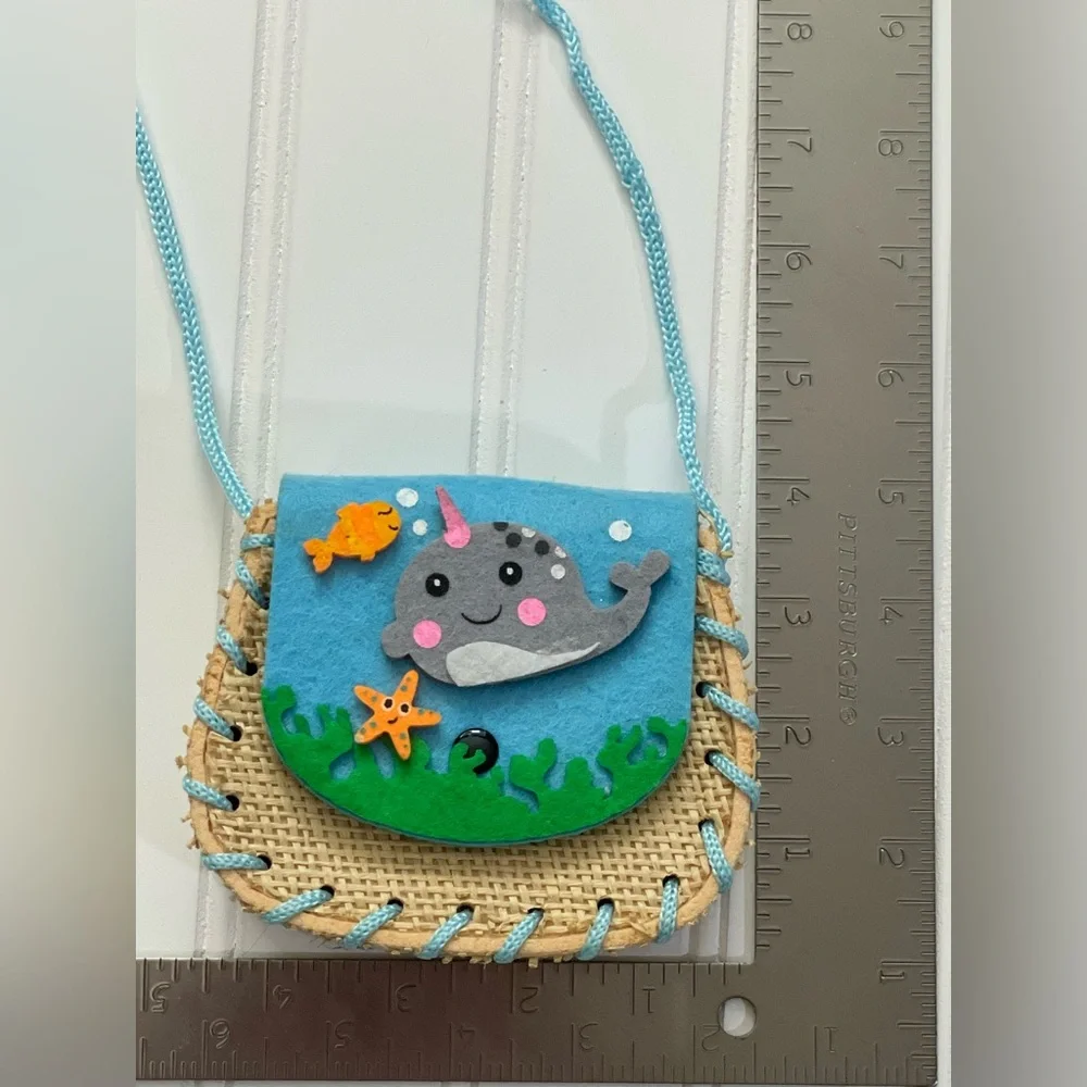 Sardegna Kids Narwhal Felt and Straw Crossbody Purse Italy